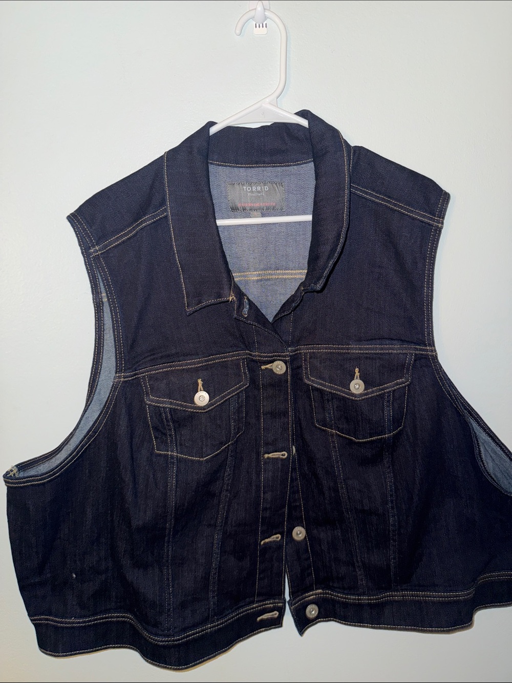 torrid Black Sleeveless Denim Vest with Contrast Stitching